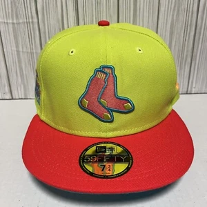 Boston Red Sox Hat Cap New Era 7 3/4 Fitted 59Fifty World Series Neon Yellow - Picture 1 of 8