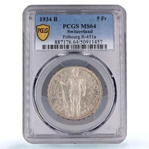Switzerland 5 francs Fribourg Shooting Festival Thaler MS64 PCGS Ag coin 1934 - Picture 1 of 2