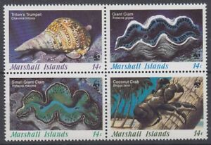 MARSHALL ISLANDS 1986 WWF MARINE LIFE SET (4) UHM CRAB CLAM (ID:217/D19270)