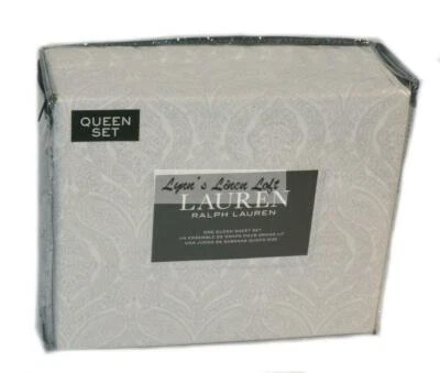 Ralph Lauren Rosedale Light Grey Paisley 4P Queen Sheet Set New Cotton Gray - Image 1 of 4