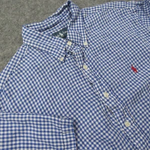 Ralph Lauren Shirt Mens Large Blue Gingham Check Linen Short Sleeve Classic Fit - Picture 1 of 9