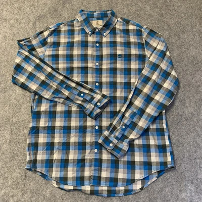Timberland Shirt Mens XL Slim Fit Blue White Gray Plaid Long Sleeve Button Down - Image 1 of 4