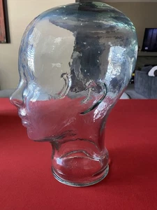 Vintage Glas Klar Kopf Schaufensterpuppe, Perücke Hut Display, Blau Grün Tönung, Art Decor - Bild 1 von 6