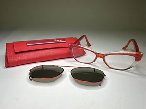 Piero Massaro Frames w/ Case & Sunglasses Clip-on | PM455 258 Red Orange - Picture 1 of 13