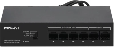 6 Port Ethernet Switch - 4 PoE Ports/ 2 Uplinks Ports - 10/100Mbps - 55 Watt - Image 1 of 3