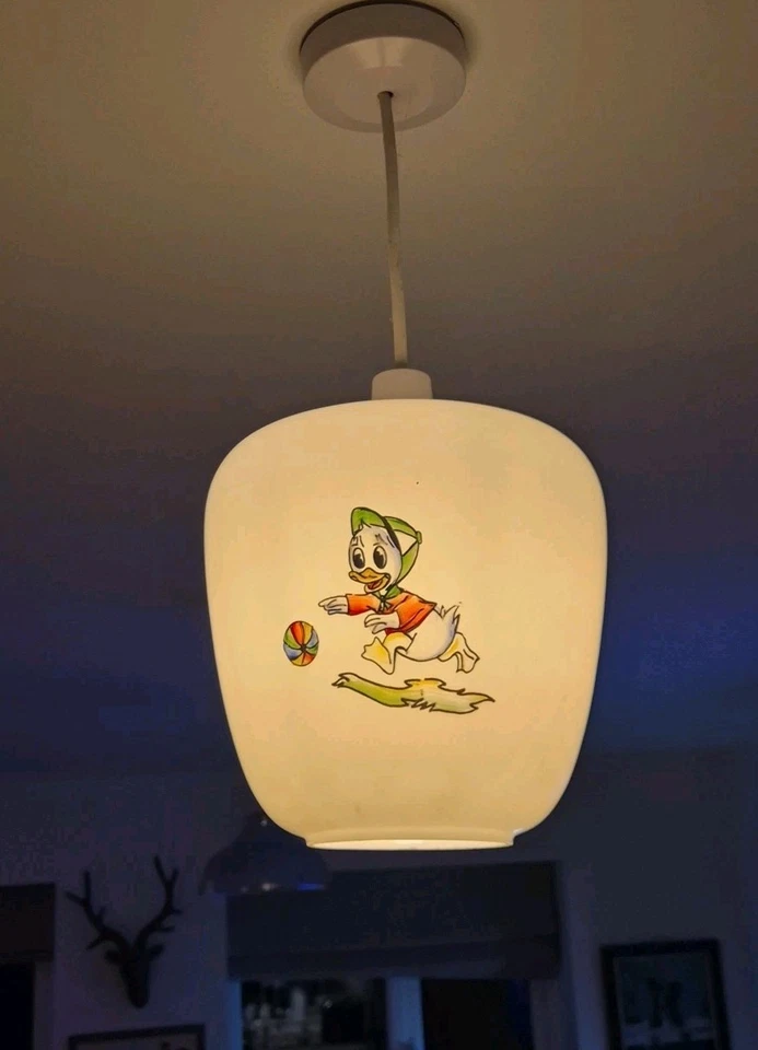  Disney Ceiling Light Shade , White Glass  Huey Donald Duck , Rare Vintage 1960s - Image 1 of 4
