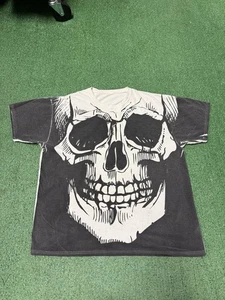 Vintage Y2K Skull All Over Print T-Shirt Herren Gr. XL Grunge Skelett MARKIERT - Bild 1 von 10