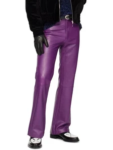 Men's Purple Leather Pant 100% Genuine Lambskin Leather Pant Jeans Style - Picture 1 of 8
