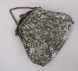 Whiting & Davis Silber Metall Netz Handtasche Tasche mit Etikett gefüttert Kiss Lock Vintage - Bild 1 von 12