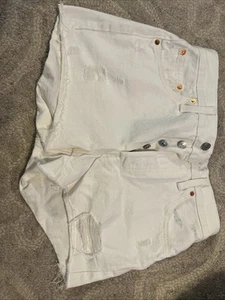 Levi's 501 Cutoffs Women's Size 28 White Shorts Distress Fray Button Fly - Picture 1 of 6