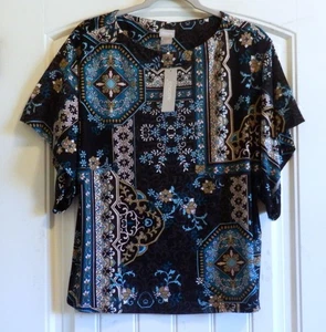 Neu mit Etikett $ 59 Chico's Multi Medaillon Flatterärmel Oberteil Damen Bluse Größe 1 oder M - Bild 1 von 4