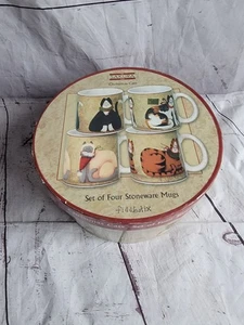 Juego de cuatro (4) tazas de gres con caja circular Sakura Fiddlestix NAVIDAD GATOS - Imagen 1 de 10