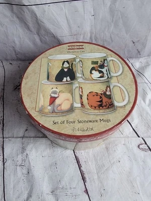 Juego de cuatro (4) tazas de gres con caja circular Sakura Fiddlestix NAVIDAD GATOS Foto 1 de 4