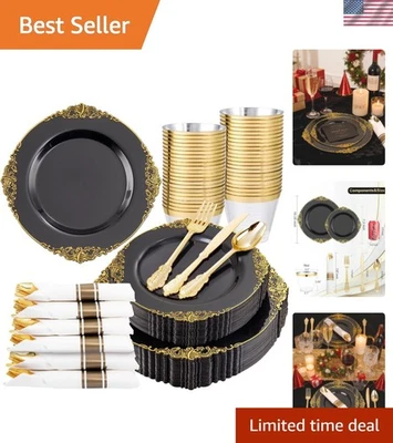 Elegantes platos de plástico negro para 25 invitados Foto 1 de 4