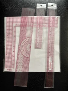 4 Piece Transparent plastic ruler Set for sewing or drawing - Picture 1 of 1