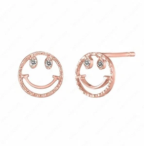 Natural Diamond Happy Smile Face Stud Earrings, 14k Gold Birthday Gift For Wife - Picture 1 of 4