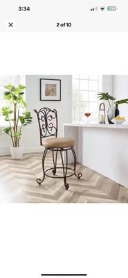 Linon Gathered Swivel Counter Stool Faux Leather Padded Seat in Bronze Metal - Image 1 of 4