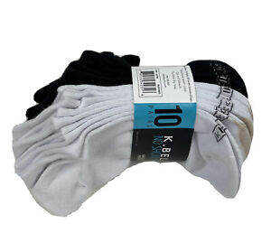 K. Bell Ladies' No Show Fit Socks Cotton Black/White Shoe Size 5.5-10 (10-Pack)