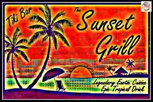 SUNSET GRILL ALL WEATHER METAL SIGN 8X12 HAPPY HOUR TIKI BAR LUAU DECORACIÓN TROPICAL - Imagen 1 de 1