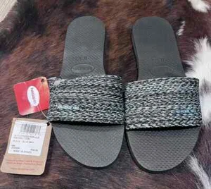 Havaianas Womans NWT flip Flops / Sandles Size 7/8 W Black/blue sky - Picture 1 of 1
