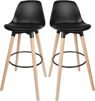 2X Designer Nordic Style Café Kitchen Counter Bar Stools Chair Beech Wood Leg 65 - Image 1 of 2