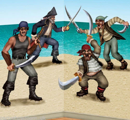 PIRATES dueling BANDITS Scene Setter HAPPY BIRTHDAY party wall decor BACKDROP - Image 1 of 1