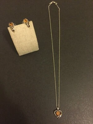 Juego de pendientes collar corazón diamante citrino plata esterlina oro 14k Alwand Vahan Foto 1 de 4