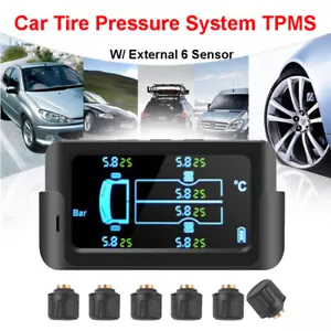Auto Lkw Reifen Drucksystem Solar TPMS Kabellos Alarm LCD With 6 Externe Sensor - Bild 1 von 12