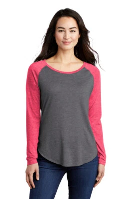 Sport-Tek LST400LS Ladies Tri-Blend Wicking Scoop Neck Raglan Soft T-Shirt Tee - Image 1 of 4