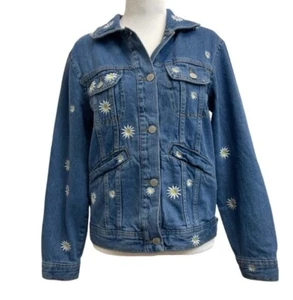 Bagatelle 100% Cotton Daisy Flower Hippie Embroidered Trucker Denim Jacket sz S - Picture 1 of 12
