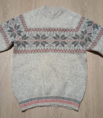 Vtg Reykjavik Icelandic Fair Isle Nordic Fuzzy Wool Raglan Gray Sweater S - Image 1 of 4