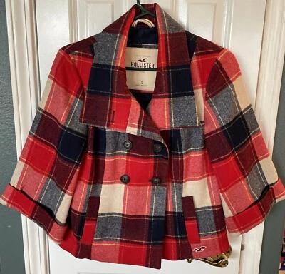Hollister Jacket-Womens Size Small Red/Blue Plaid With pockets & Back Pleat EUC - Image 1 of 4