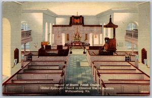 Vtg Williamsburg Virginia VA Bruton Parish Episcopal Church 1940s Linen Postcard - Picture 1 of 2