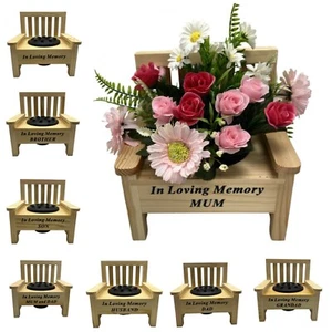 Wooden Memorial Bench with Flower Insert Pot Graveside Crematorium Plaque Garden - Picture 1 of 14