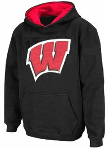 Youth Wisconsin Badgers Black Embroidered Primary Logo Hoodie Sweatshirt - Picture 1 of 3