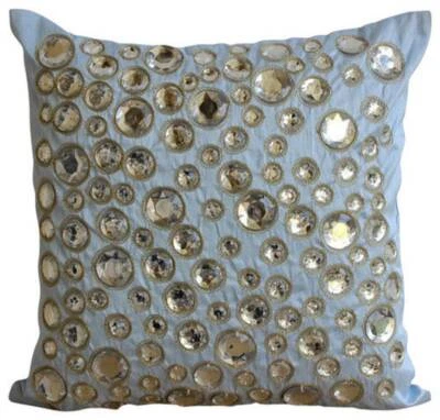 Decorative Throw Pillow Case Blue 16"x16", Home Decor Silk - Sky Blue Diamonds - Image 1 of 3