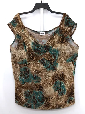 Blusa Claudia Richard Mujer Talla Grande 3X Marrón Paisley Estampado Animal Cuello en V Top Foto 1 de 4