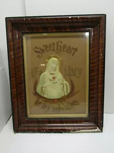 Vintage. SÜSSES HERZ MARIAS SEI MEINE HEILIGUNG 3-D CELLULOID TIGER HOLZ RELIGIÖS - Bild 1 von 7