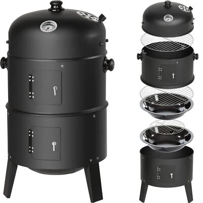 TECTAKE GMBH Barbecue Affumicatore BBQ Da Esterno 3 In 1 A Carbonella Termometro E Vaschetta