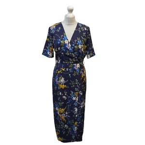 Warehouse Blue Floral Short Sleeve V-Neck Dress Uk Women's Size 12 Bnwt EE406 - Picture 1 of 6