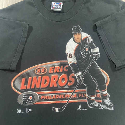 Vintage Pro Player Eric Lindros T-Shirt NHL Philadelphia Flyers Size M/L Black Cover