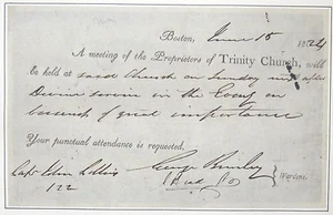 1824 TRINITY CHURCH BOSTON DOCUMENT MANUSCRIPT ~ A MEETING OF GREAT IMPORTANCE - Picture 1 of 1