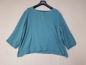 Fridaze Women’s 1X 100% Linen Tunic Artsy Lagenlook Classic Minimal Green  - Picture 1 of 8