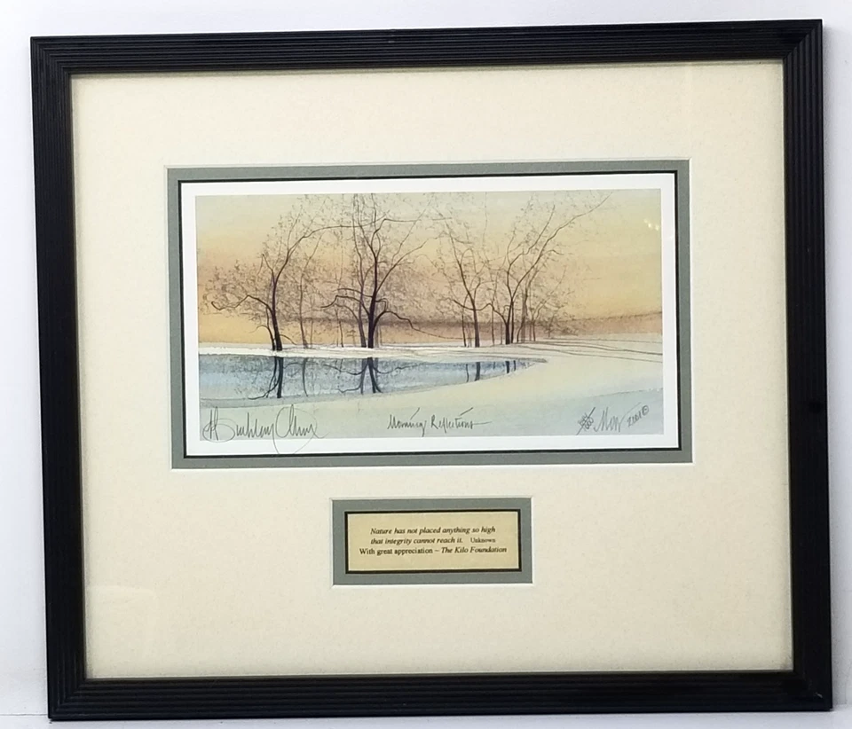 P. Buckley Moss Morning Reflections lagoa de inverno neve 2001 assinado emoldurado fosco - Imagem 1 de 4