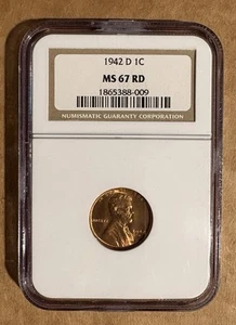 1942-D LINCOLN CENT NGC MS67 RED - Picture 1 of 2