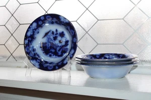 4 cuencos antiguos de cereal azul de flujo oscuro 6" Royal Staffordshire Pekin adorno dorado - Imagen 1 de 6