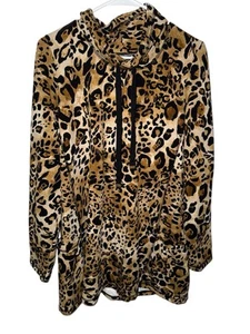Susan Graver Weekend Womens Sweatshirt Leopard Print Cowl Kangaroo Pocket M - Picture 1 of 6