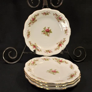 Johann Haviland 4 Brot Butter Teller rot rosa moos rose grün 1966-80er Jahre gold - Bild 1 von 13