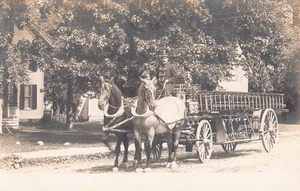 c.1905 RPPC Fire Dept. Bradford Hook & Ladder Horse Drawn Wagon Bennington VT - Picture 1 of 2