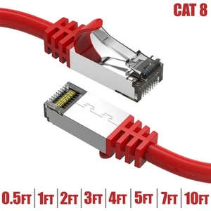 0.5-10FT CAT8 RJ45 Network LAN Ethernet SFTP Patch Cable 2GHz 40Gbps 26AWG Red - Picture 1 of 12